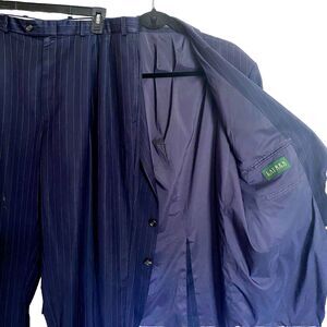 LAUREN RALPH LAUREN Suit 100% Wool Navy Striped Single Breasted Blazer Mens 42L